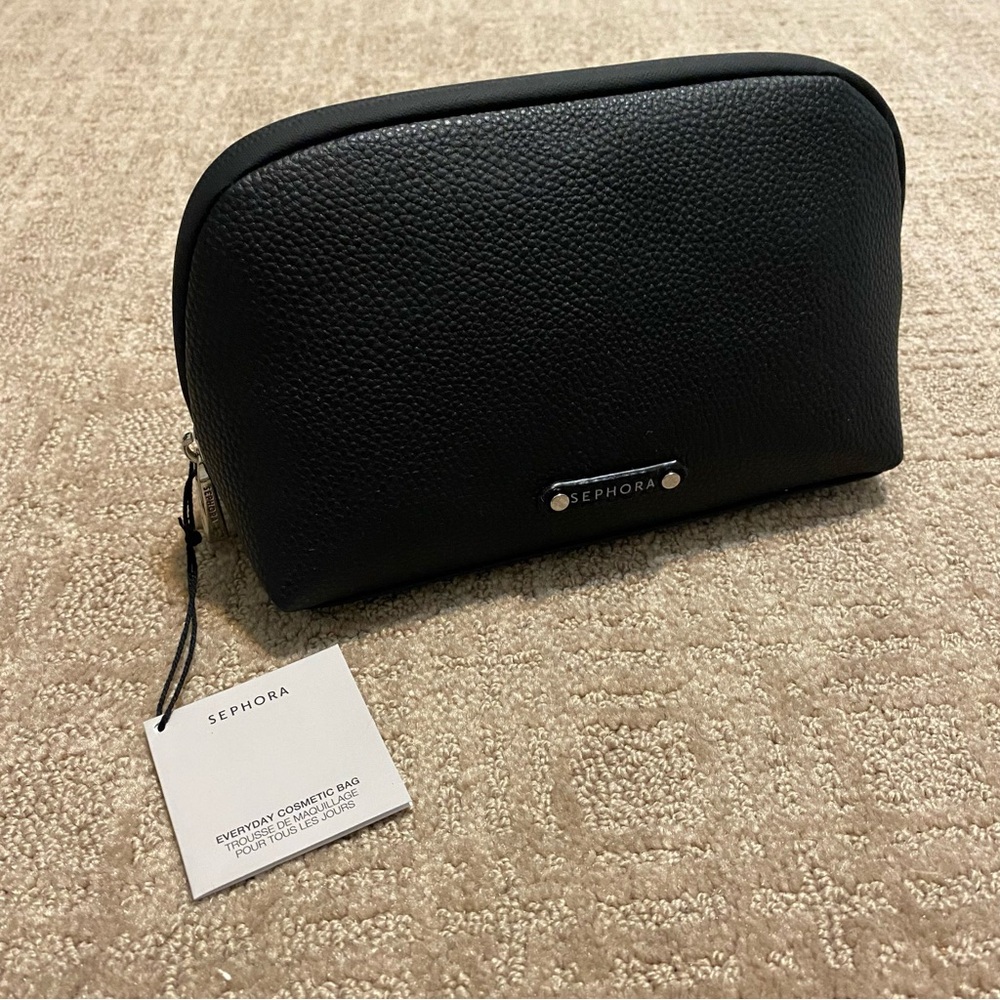 NWT {Sephora} Everyday Cosmetic Bag/Zip Pouch ~ Black Faux Leather